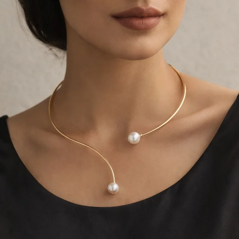 گردنبند زنانه  ژوپینگ طرح طلا با آویز مروارید
