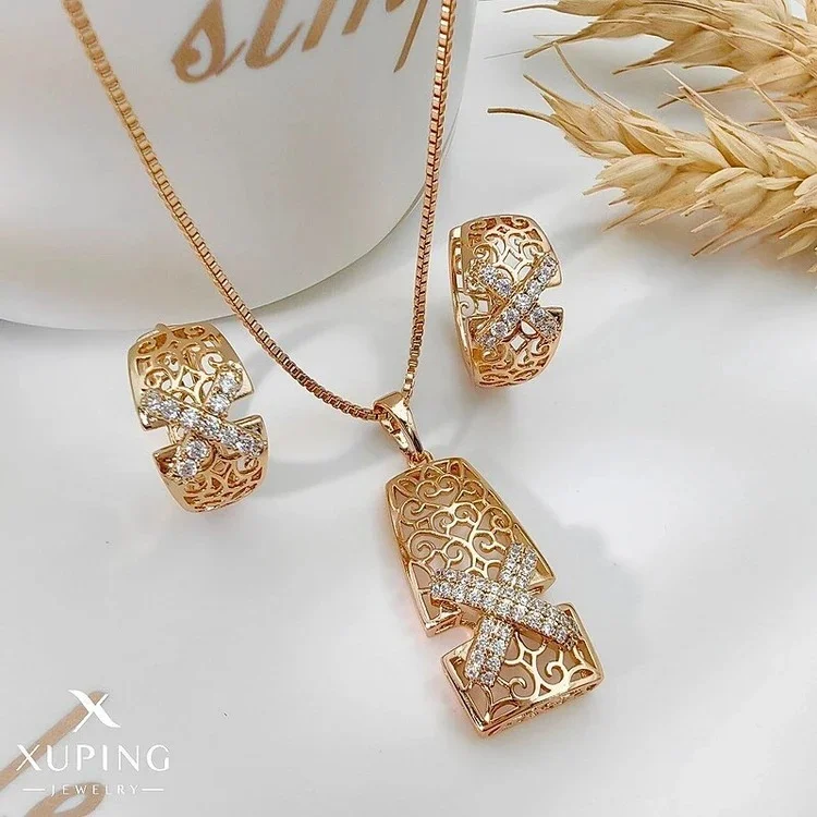 نیم‌ست گوشواره و گردنبند زنانه طرح مشبک الماسی برند ژوپینگ