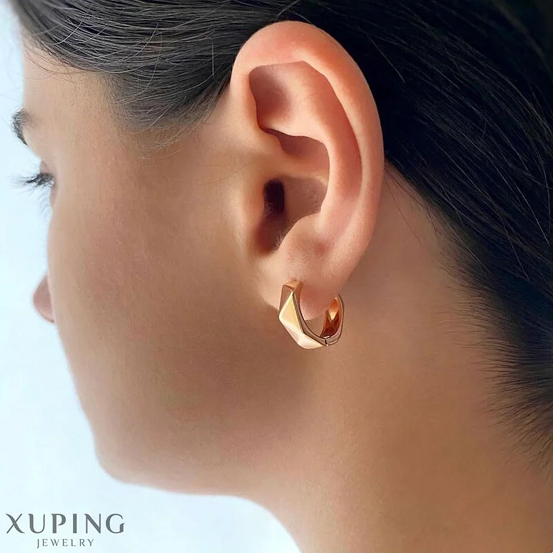 گوشواره حلقه ای چند وجهی مدل ژئومتریک با روکش طلا ژوپینگ