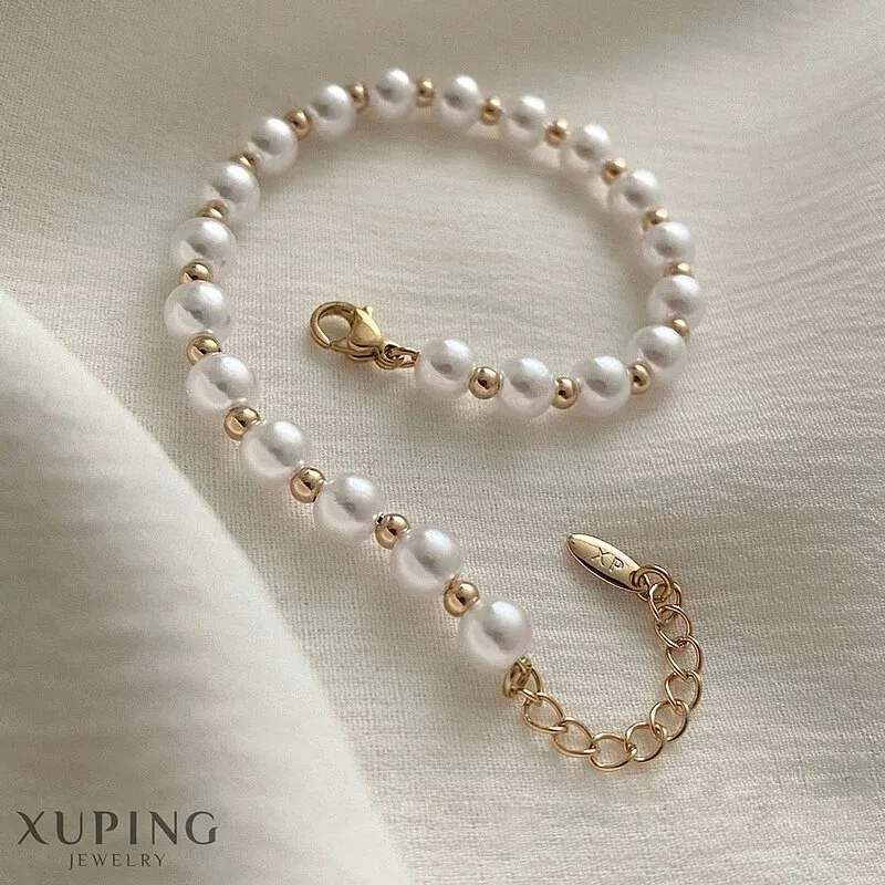 دستبند مروارید پرورشی با گوی‌های طلایی ژوپینگ Xuping