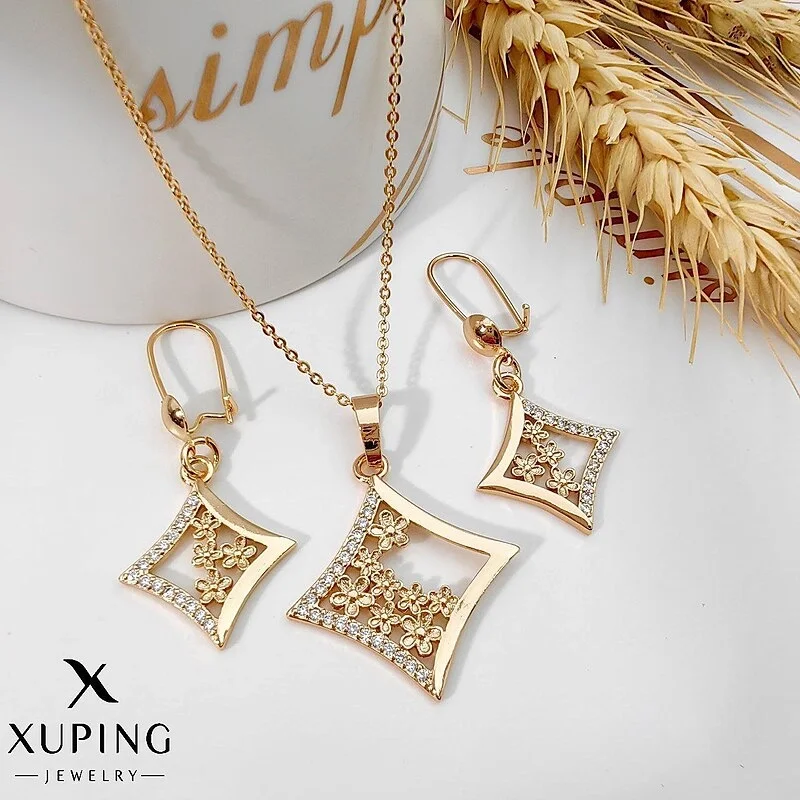 نیم ست لوزی نگین دار ژوپینگ، درخشش بی نظیر با طرح طلا Xuping