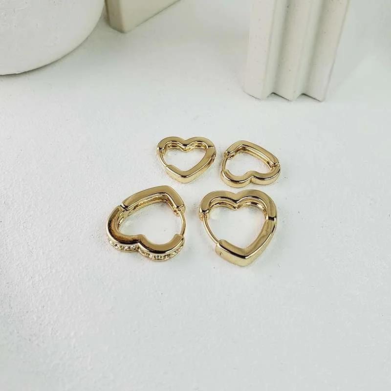 ست گوشواره حلقه‌ای زنانه مدل قلب درخشان