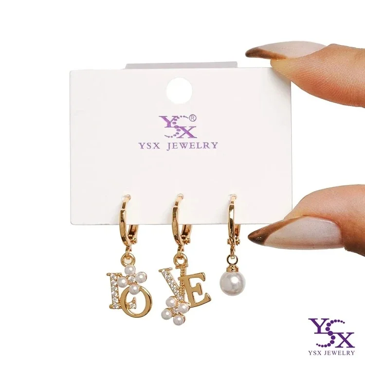 گوشواره زنانه سه‌عددی طرح مرواریدی عشقین برند YSX